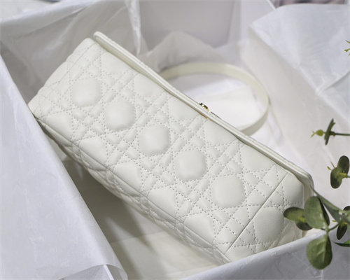 CD Medium Di.or Caro Bag Supple Cannage Calfskin Gold Tone Metal White