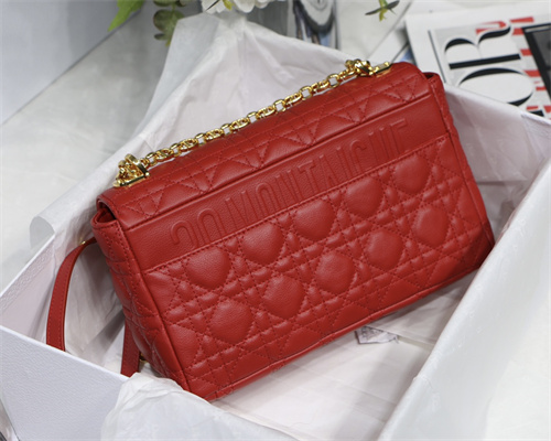CD Medium Di.or Caro Bag Supple Cannage Calfskin Gold Tone Metal Red