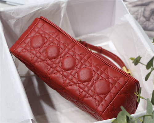 CD Medium Di.or Caro Bag Supple Cannage Calfskin Gold Tone Metal Red