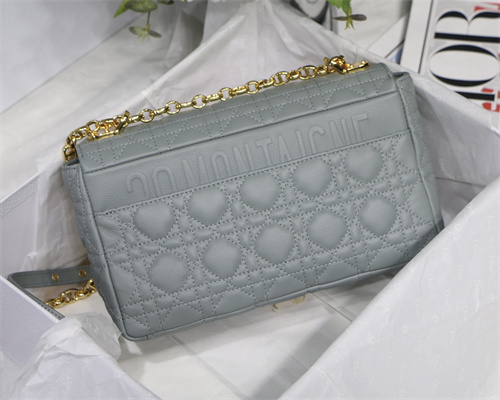 CD Medium Di.or Caro Bag Supple Cannage Calfskin Gold Tone Metal Stone Grey