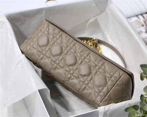 CD Medium Di.or Caro Bag Supple Cannage Calfskin Gold Tone Metal Taupe
