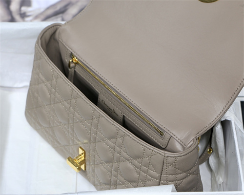 CD Medium Di.or Caro Bag Supple Cannage Calfskin Gold Tone Metal Taupe