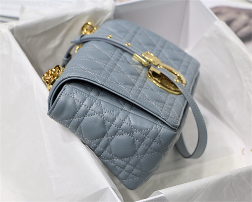 CD Medium Di.or Caro Bag Supple Cannage Calfskin Gold Tone Metal Blue