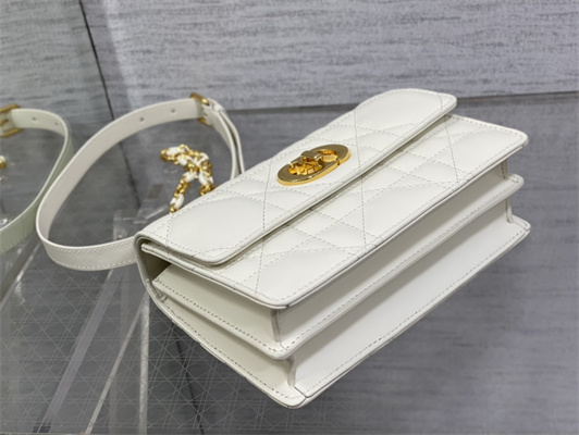 CD Miss Caro Mini Bag Macrocannage Lambskin Gold Tone Metal White