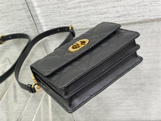 CD Miss Caro Mini Bag Macrocannage Lambskin Gold Tone Metal Black
