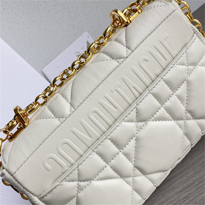 CD Small Di.or Caro Bag Quilted Macrocannage Calfskin Gold Tone Metal White