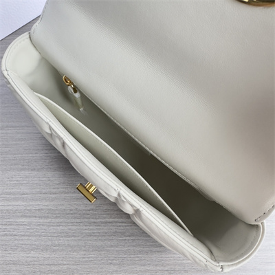 CD Small Di.or Caro Bag Quilted Macrocannage Calfskin Gold Tone Metal White