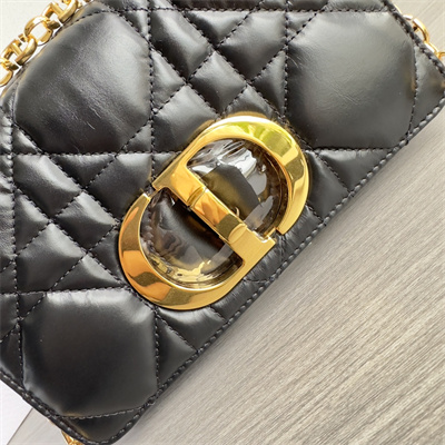 CD Small Di.or Caro Bag Quilted Macrocannage Calfskin Gold Tone Metal Black