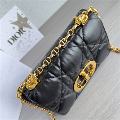 CD Small Di.or Caro Bag Quilted Macrocannage Calfskin Gold Tone Metal Black