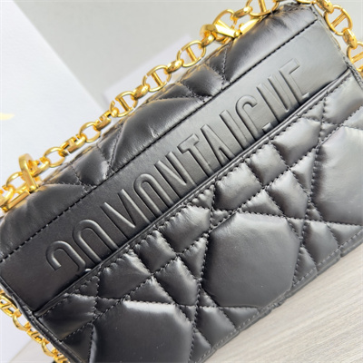 CD Small Di.or Caro Bag Quilted Macrocannage Calfskin Gold Tone Metal Black