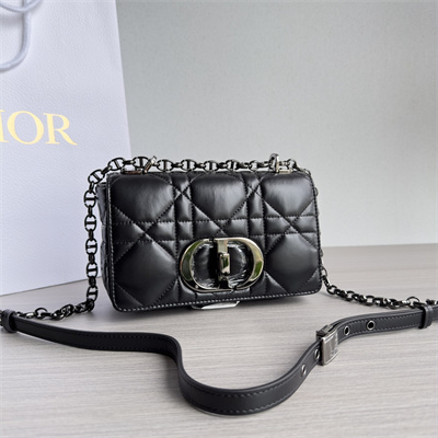 CD Small Di.or Caro Bag Quilted Macrocannage Calfskin Guncolor Tone Metal Black