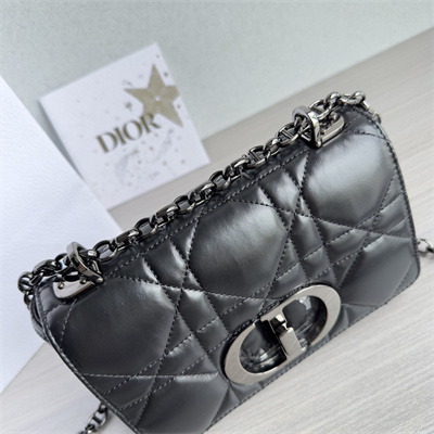CD Small Di.or Caro Bag Quilted Macrocannage Calfskin Guncolor Tone Metal Black