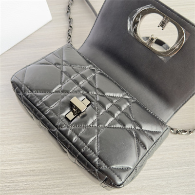 CD Small Di.or Caro Bag Quilted Macrocannage Calfskin Guncolor Tone Metal Black