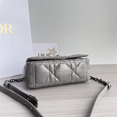 CD Small Di.or Caro Bag Quilted Macrocannage Calfskin Guncolor Tone Metal Grey