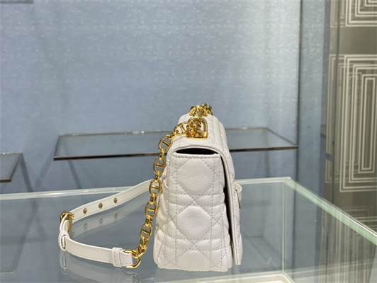 CD Small Di.or Caro Bag Supple Cannage Calfskin Gold Tone Metal White