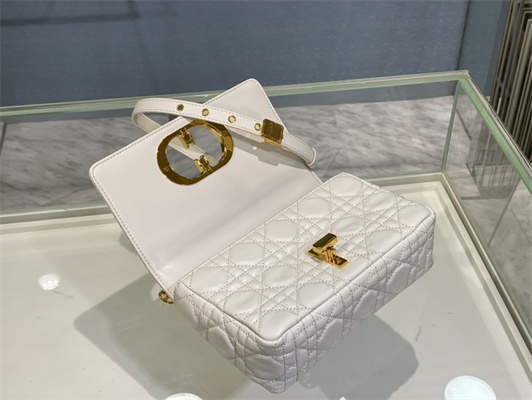 CD Small Di.or Caro Bag Supple Cannage Calfskin Gold Tone Metal White