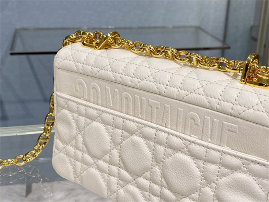 CD Small Di.or Caro Bag Supple Cannage Calfskin Gold Tone Metal White