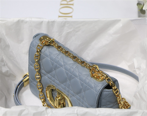 CD Small Di.or Caro Bag Supple Cannage Calfskin Gold Tone Metal Blue