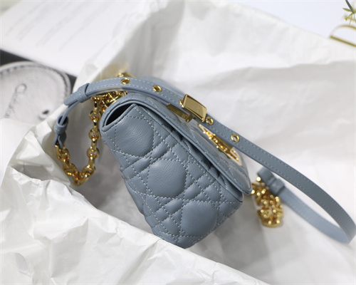 CD Small Di.or Caro Bag Supple Cannage Calfskin Gold Tone Metal Blue