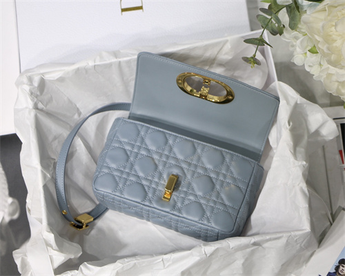CD Small Di.or Caro Bag Supple Cannage Calfskin Gold Tone Metal Blue