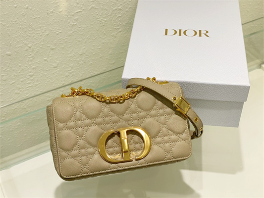 CD Small Di.or Caro Bag Supple Cannage Calfskin Gold Tone Metal Beige