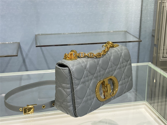 CD Small Di.or Caro Bag Supple Cannage Calfskin Gold Tone Metal Stone Grey
