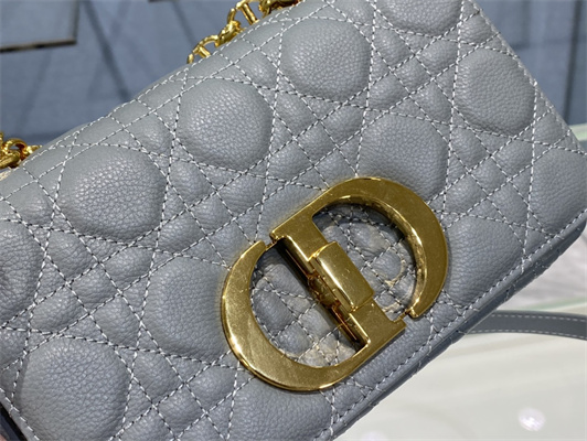 CD Small Di.or Caro Bag Supple Cannage Calfskin Gold Tone Metal Stone Grey