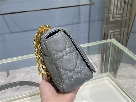 CD Small Di.or Caro Bag Supple Cannage Calfskin Gold Tone Metal Stone Grey