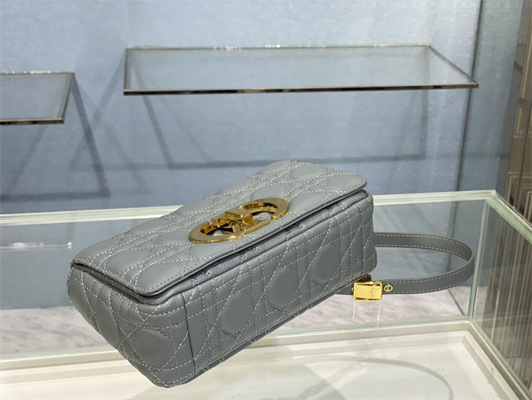 CD Small Di.or Caro Bag Supple Cannage Calfskin Gold Tone Metal Stone Grey