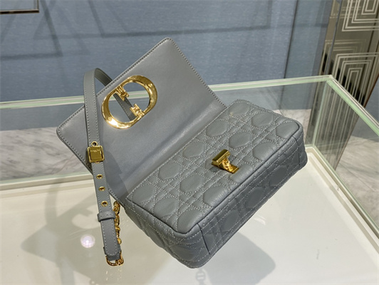 CD Small Di.or Caro Bag Supple Cannage Calfskin Gold Tone Metal Stone Grey