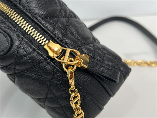 CD Caro D-Cosy Mini Bag Supple Cannage Calfskin Gold Tone Metal Black