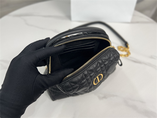 CD Caro D-Cosy Mini Bag Supple Cannage Calfskin Gold Tone Metal Black