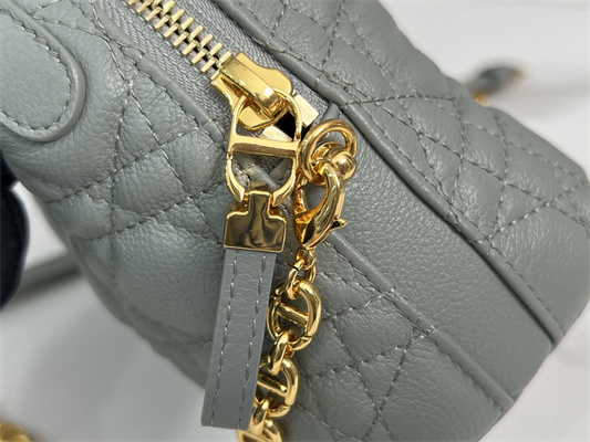 CD Caro D-Cosy Mini Bag Supple Cannage Calfskin Gold Tone Metal Grey