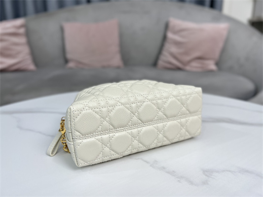 CD Caro D-Cosy Mini Bag Supple Cannage Calfskin Gold Tone Metal Cream