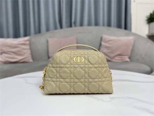 CD Caro D-Cosy Mini Bag Supple Cannage Calfskin Gold Tone Metal Beige