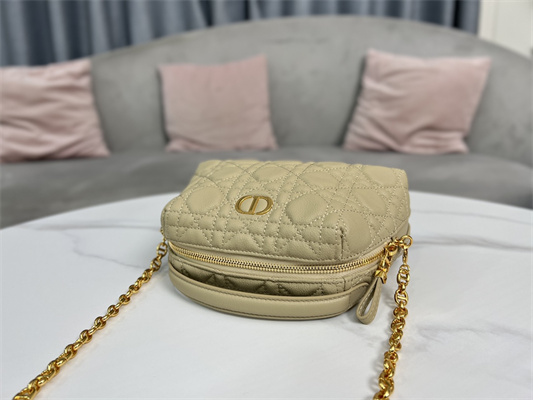 CD Caro D-Cosy Mini Bag Supple Cannage Calfskin Gold Tone Metal Beige