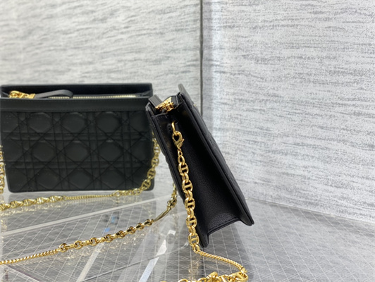 CD Caro Zipped Pouch Supple Cannage Calfskin Gold Tone Metal Black