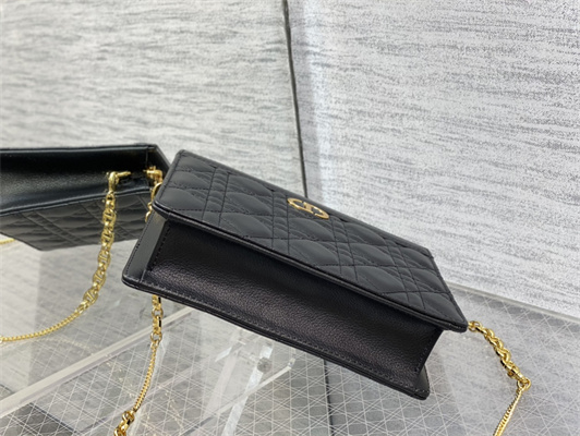 CD Caro Zipped Pouch Supple Cannage Calfskin Gold Tone Metal Black