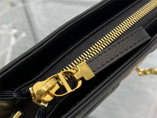 CD Caro Zipped Pouch Supple Cannage Calfskin Gold Tone Metal Black