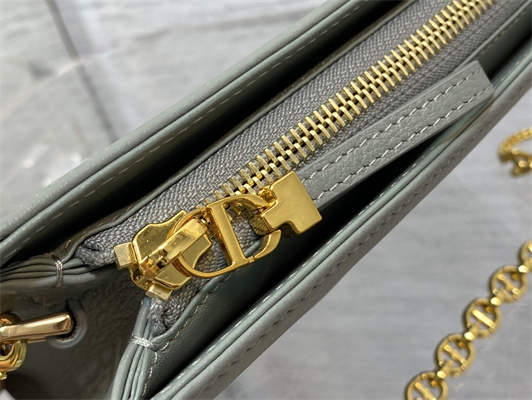 CD Caro Zipped Pouch Supple Cannage Calfskin Gold Tone Metal Stone Grey