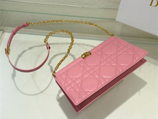 CD Caro Colle Noire Clutch with Chain Pink Cannage Lambskin Gold Tone Metal