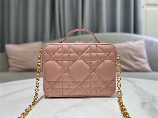 CD Caro Box Bag Macrocannage Calfskin Gold Tone Metal Pink
