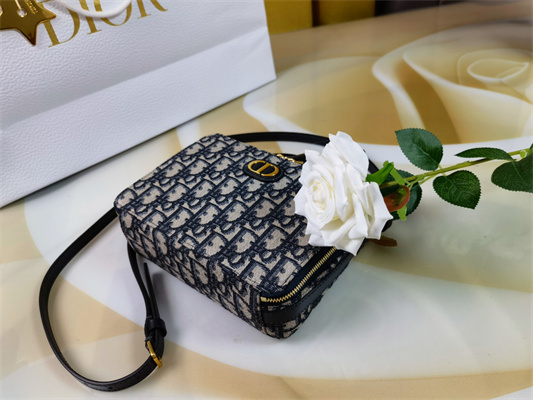 CD 30 Montaigne Box Bag Blue Oblique Jacquard Gold Tone Metal