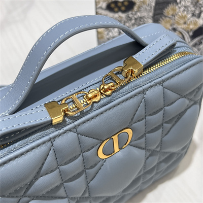 CD Caro Box Bag Macrocannage Calfskin Gold Tone Metal Blue