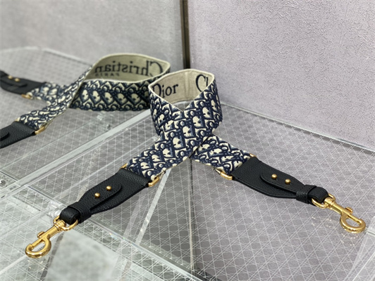 CD Large Di.or Bobby Bag Black Grained Calfskin With Blue Di.or Oblique Emb Shoulder Strap