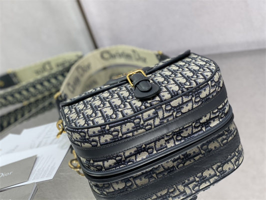 CD Large Di.or Bobby Bag Blue Oblique Jacquard With Blue Di.or Oblique Emb Shoulder Strap