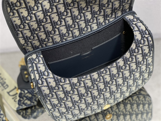 CD Large Di.or Bobby Bag Blue Oblique Jacquard With Blue Di.or Oblique Emb Shoulder Strap
