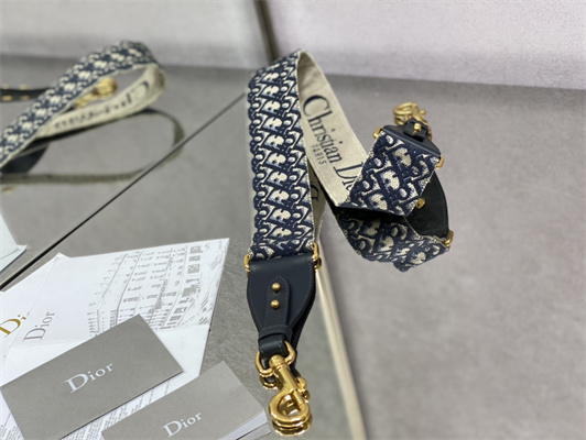 CD Large Di.or Bobby Bag Sand-Colored Box Calfskin With Blue Di.or Oblique Emb Shoulder Strap