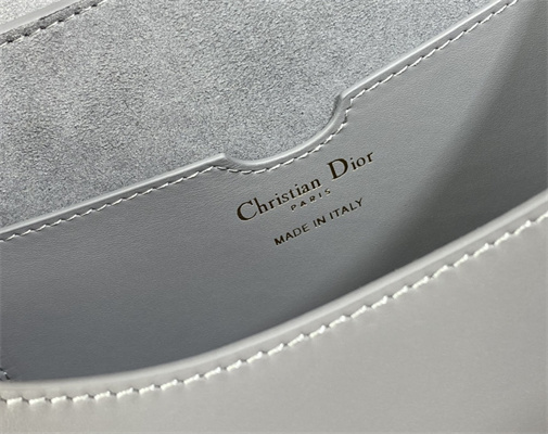 CD Large Di.or Bobby Bag Stone Grey Box Calfskin With Blue Di.or Oblique Emb Shoulder Strap