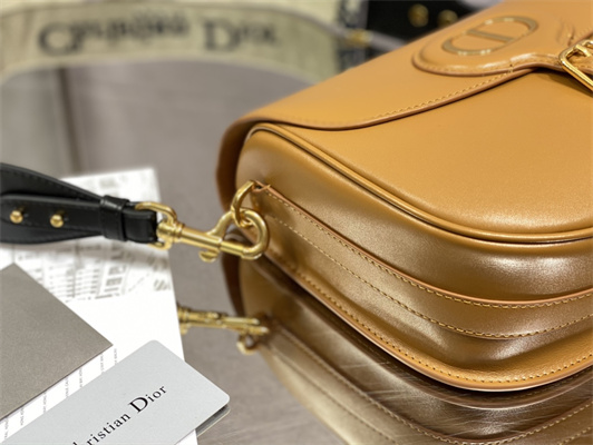 CD Large Di.or Bobby Bag Amber Box Calfskin With Blue Di.or Oblique Emb Shoulder Strap